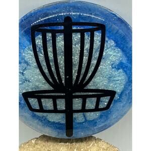 Disc Golf Mini Marker Custom Blue w/Black Disc Basket Epoxy Resin One Of A Kind